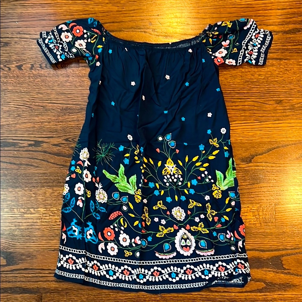 Vintage Floral Navy Off Shoulder Women’s Dress, XS